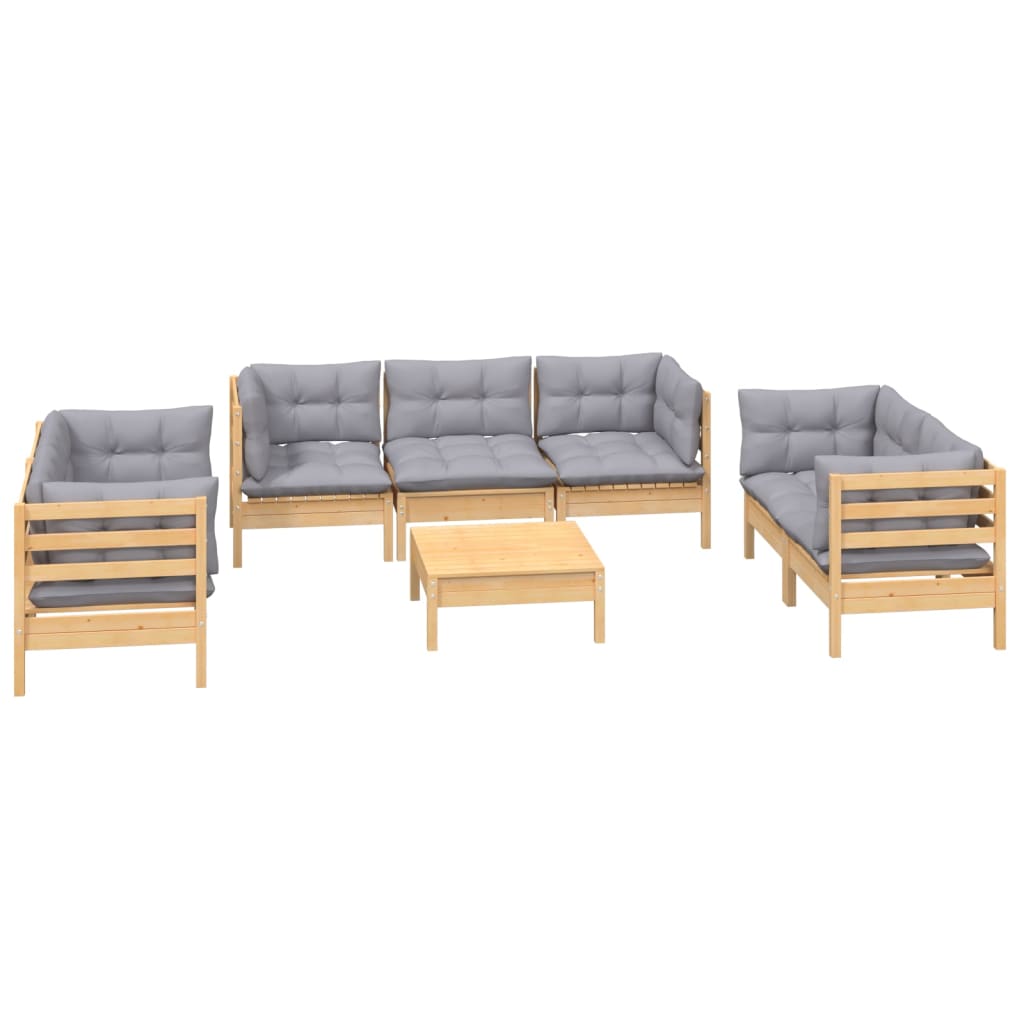 8-Delige Loungeset Met Grijze Kussens Grenenhout