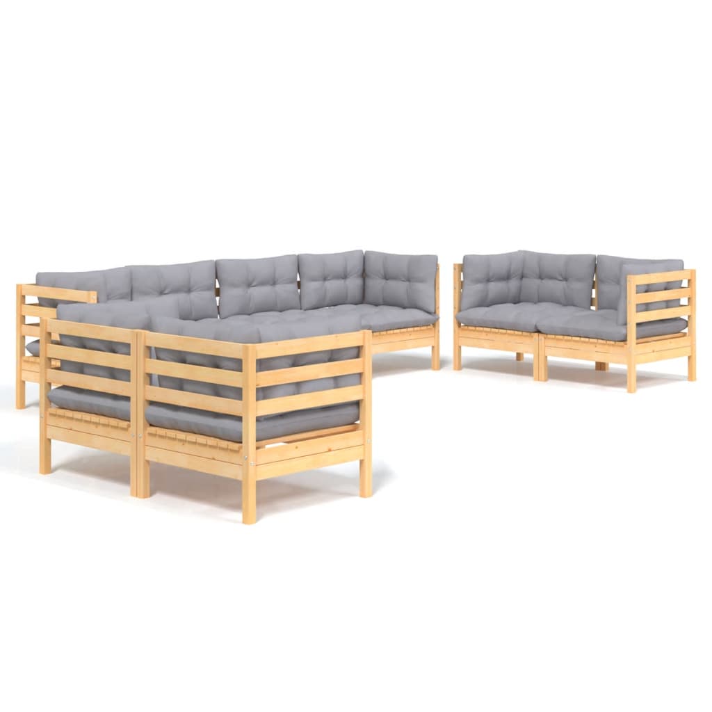8-Delige Loungeset Met Grijze Kussens Grenenhout