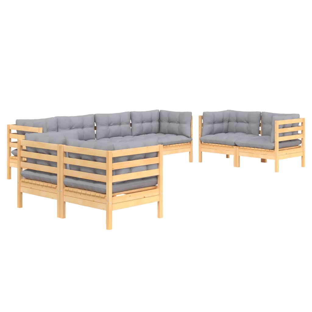 8-Delige Loungeset Met Grijze Kussens Grenenhout
