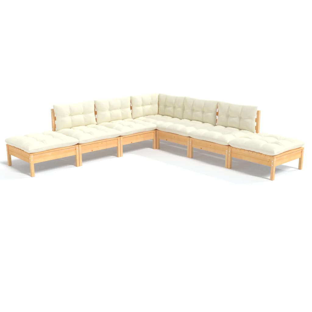 7-Delige Loungeset Met Crèmekleurige Kussens Grenenhout