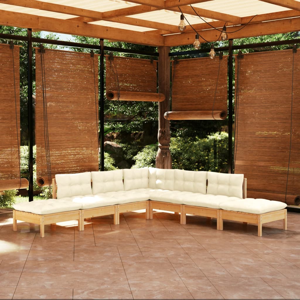 7-Delige Loungeset Met Crèmekleurige Kussens Grenenhout