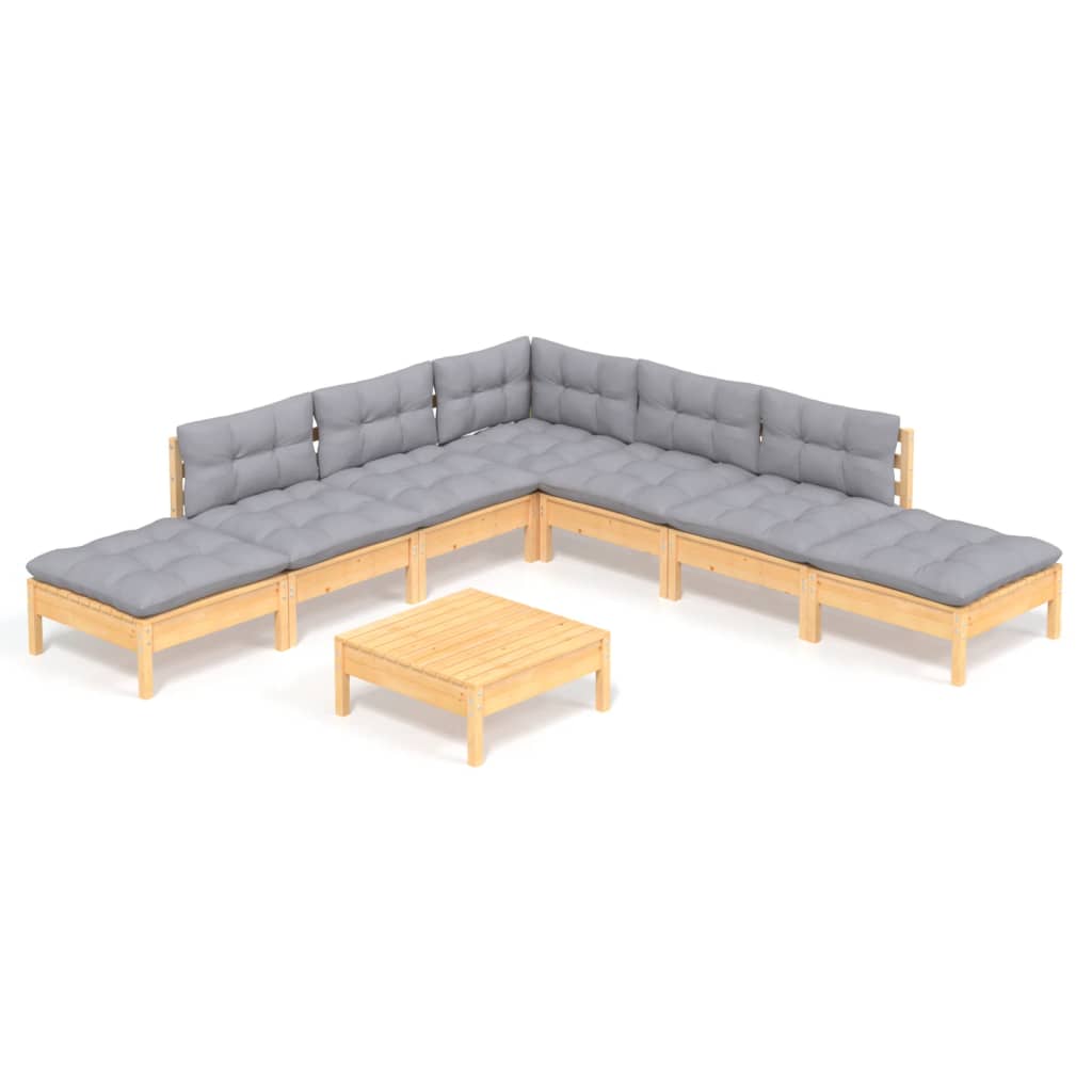 8-Delige Loungeset Met Grijze Kussens Grenenhout