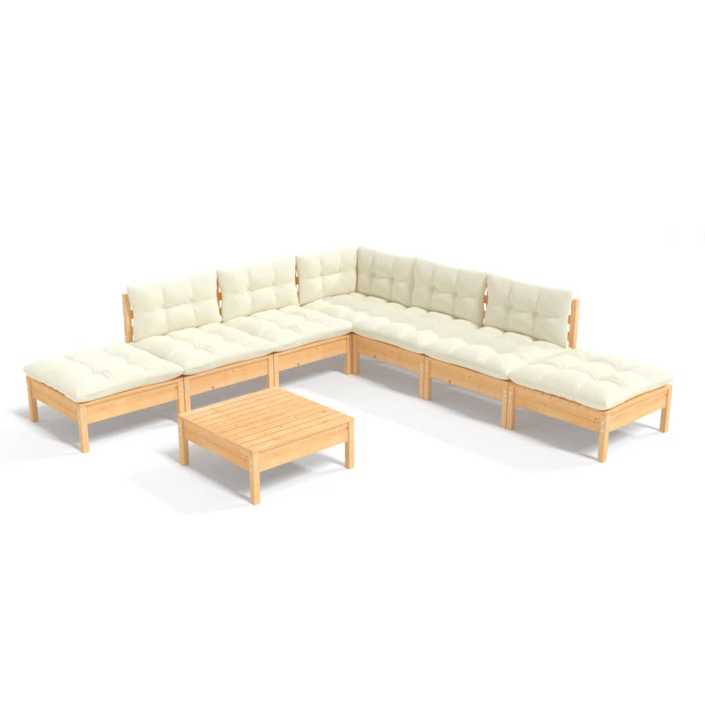 8-Delige Loungeset Met Crèmekleurige Kussens Grenenhout