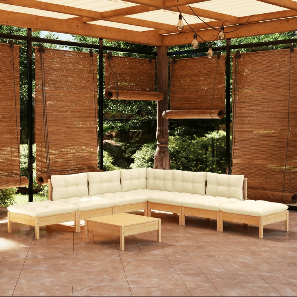 8-Delige Loungeset Met Crèmekleurige Kussens Grenenhout