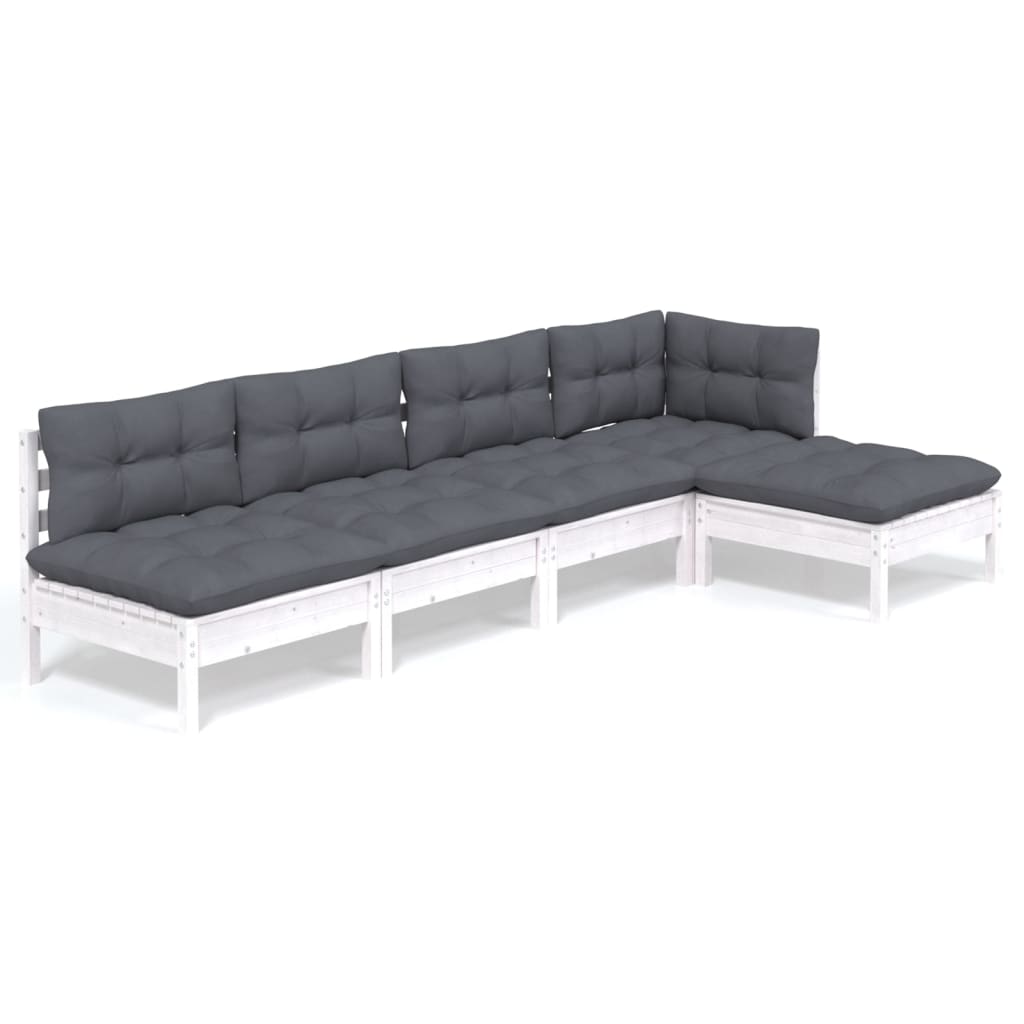 5-Delige Loungeset Met Kussens Grenenhout Wit