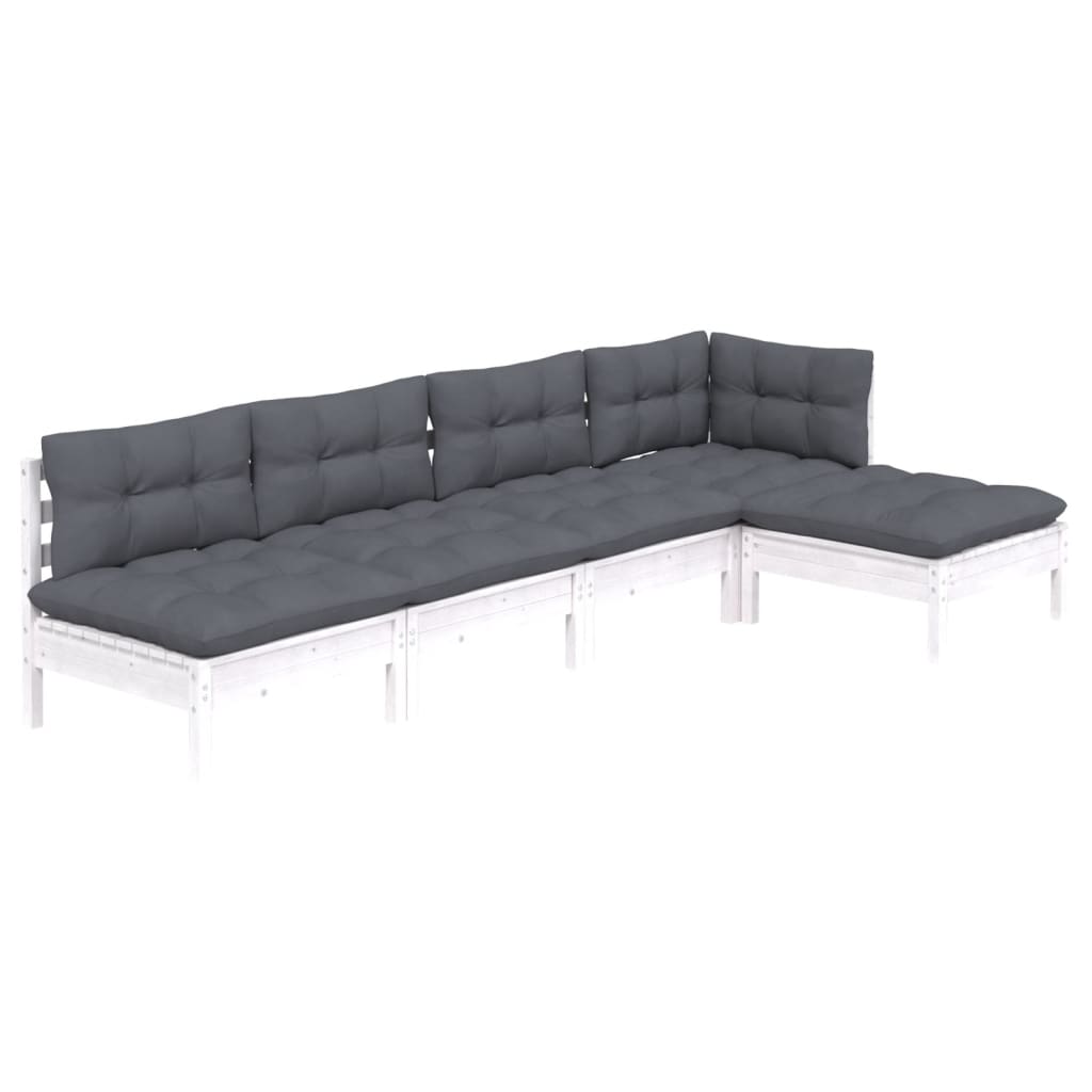 5-Delige Loungeset Met Kussens Grenenhout Wit
