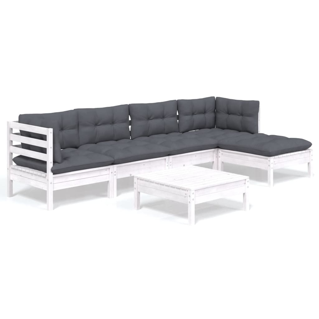 6-Delige Loungeset Met Kussens Grenenhout Wit