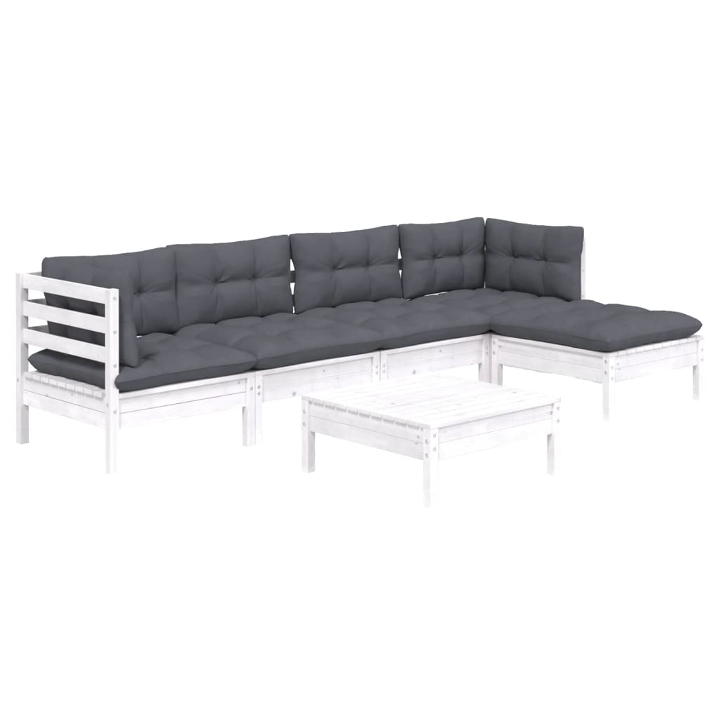 6-Delige Loungeset Met Kussens Grenenhout Wit