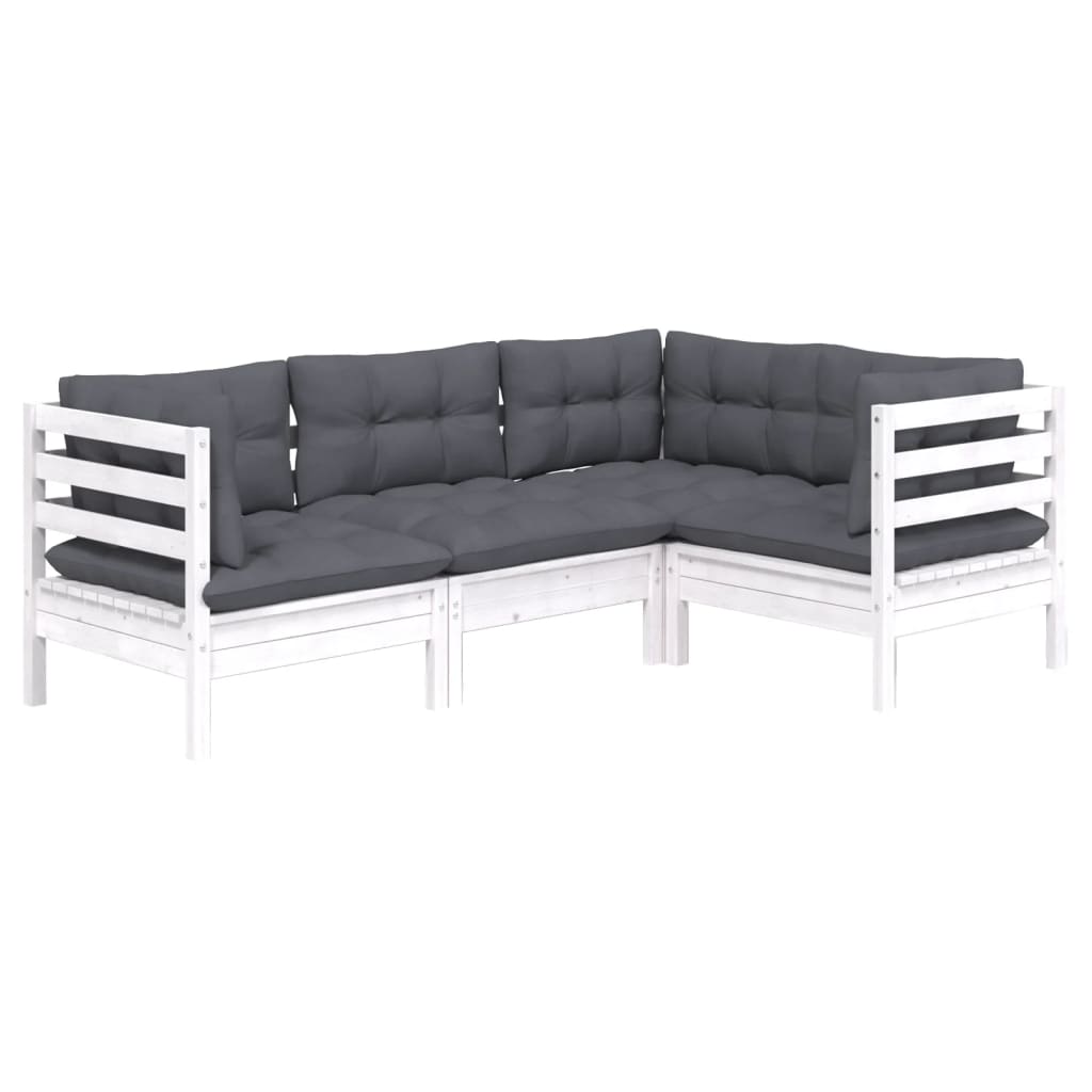 4-Delige Loungeset Met Kussens Grenenhout Wit