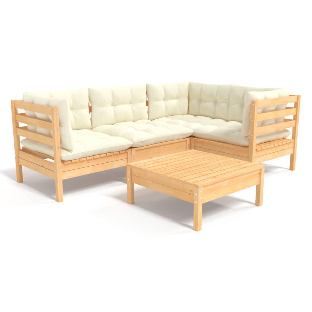 5-Delige Loungeset Met Crèmekleurige Kussens Grenenhout