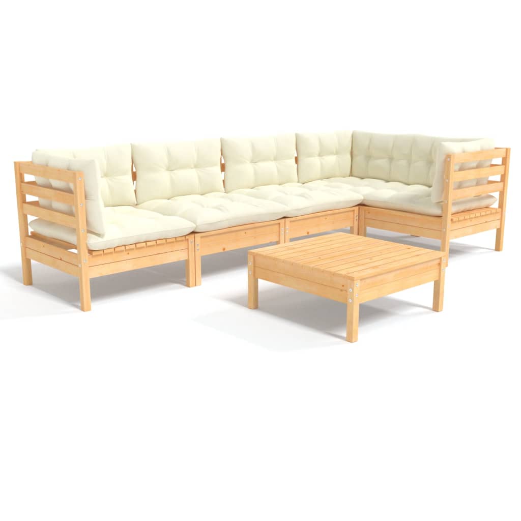 6-Delige Loungeset Met Crèmekleurige Kussens Grenenhout