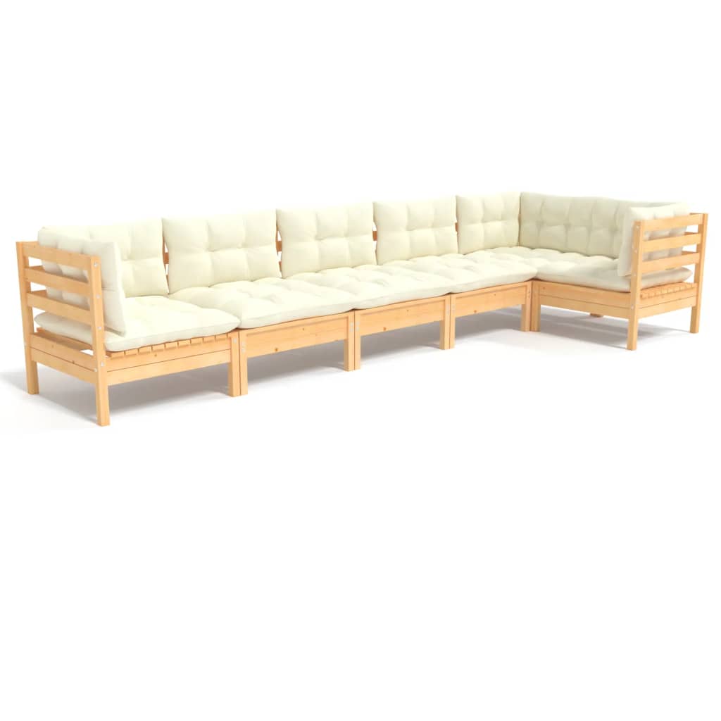 6-Delige Loungeset Met Crèmekleurige Kussens Grenenhout