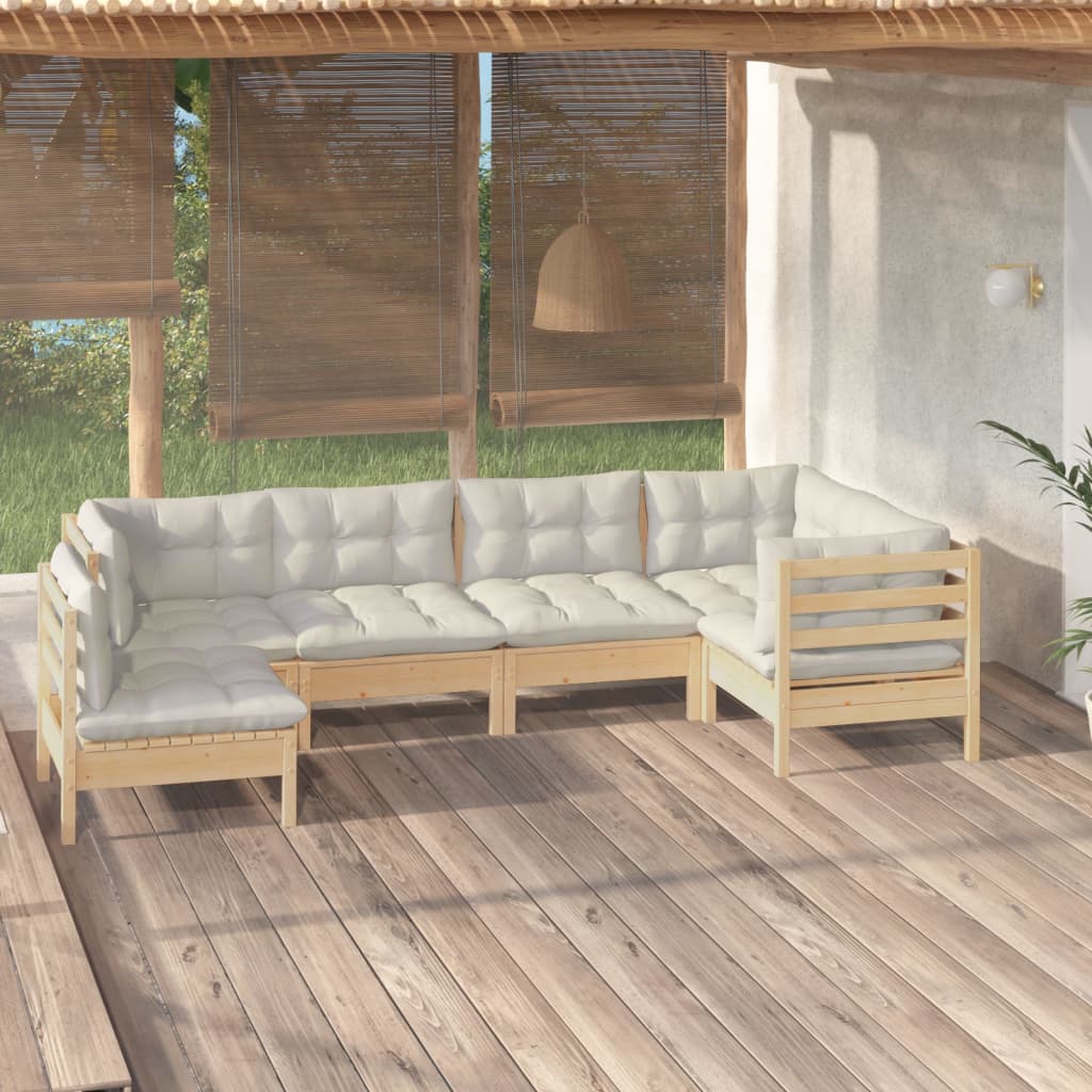 6-Delige Loungeset Met Crèmekleurige Kussens Grenenhout