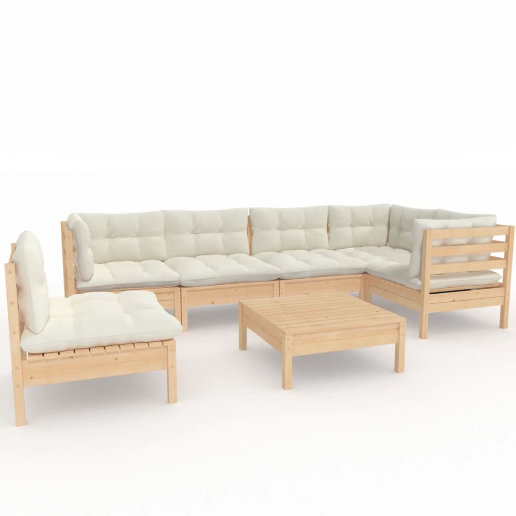 7-Delige Loungeset Met Crèmekleurige Kussens Grenenhout