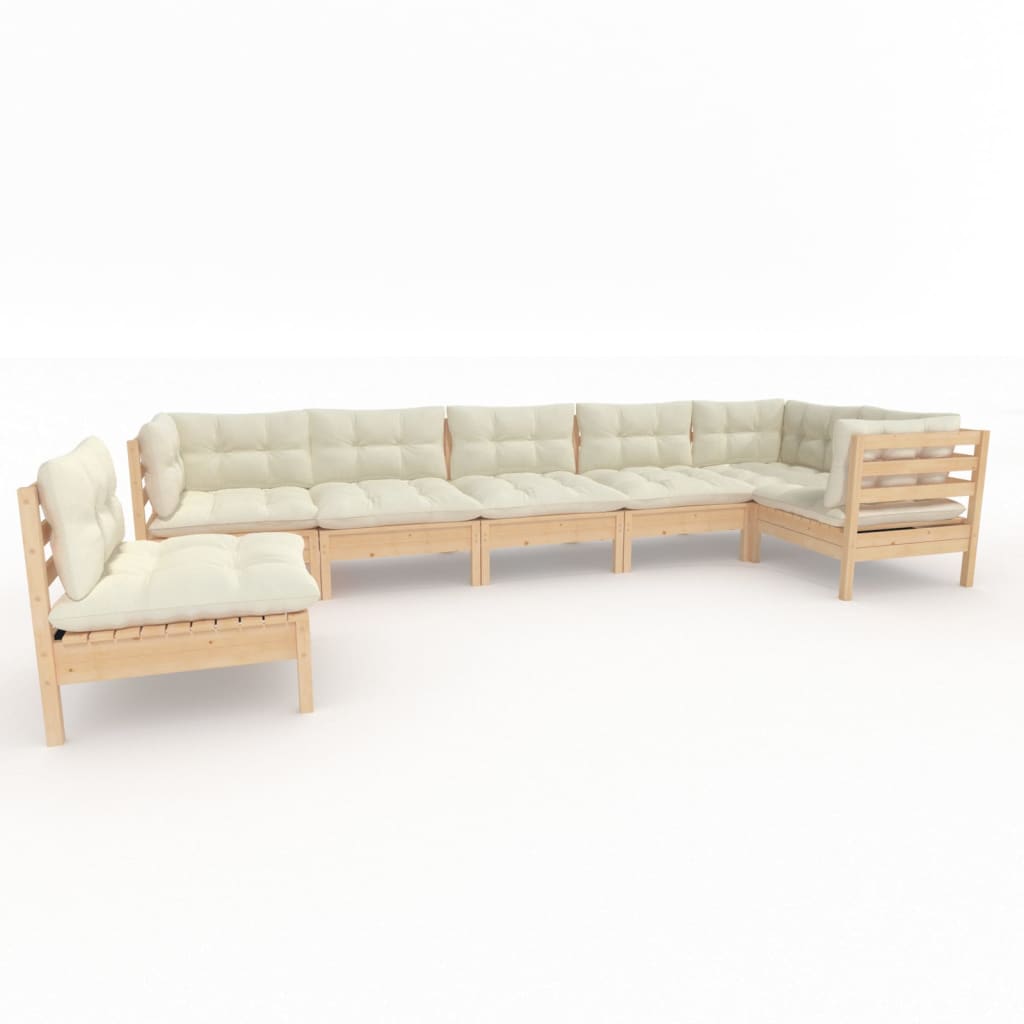 7-Delige Loungeset Met Crèmekleurige Kussens Grenenhout