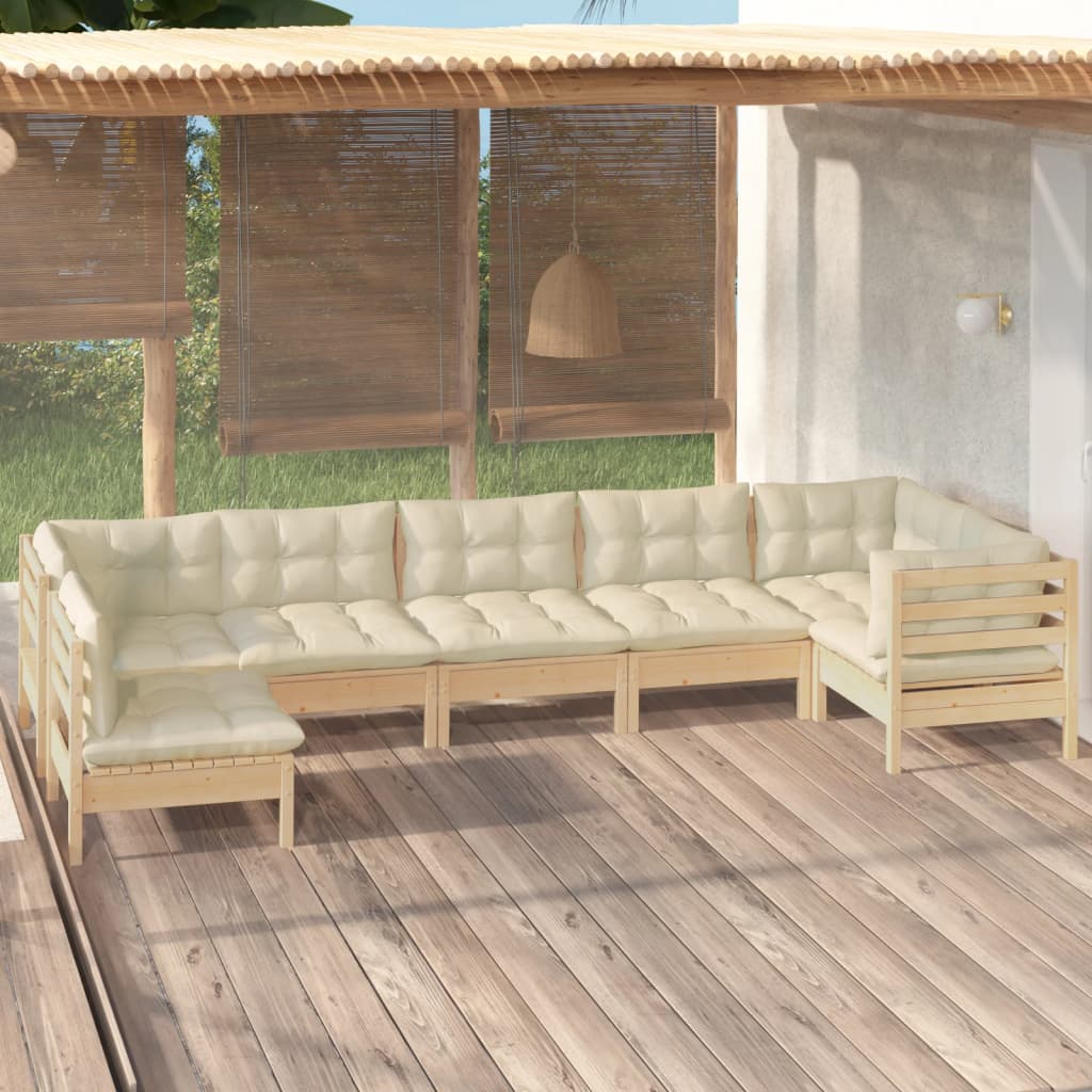 7-Delige Loungeset Met Crèmekleurige Kussens Grenenhout