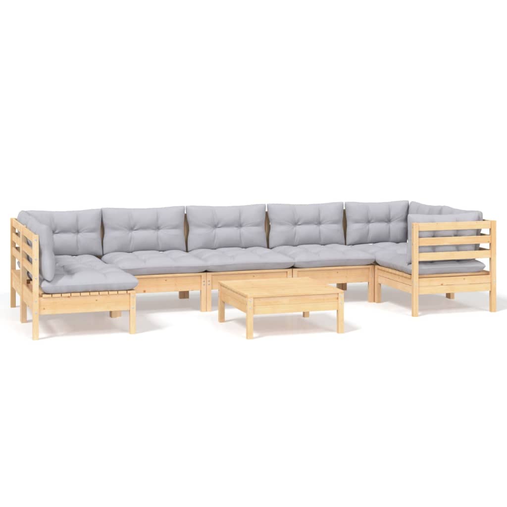 8-Delige Loungeset Met Grijze Kussens Grenenhout