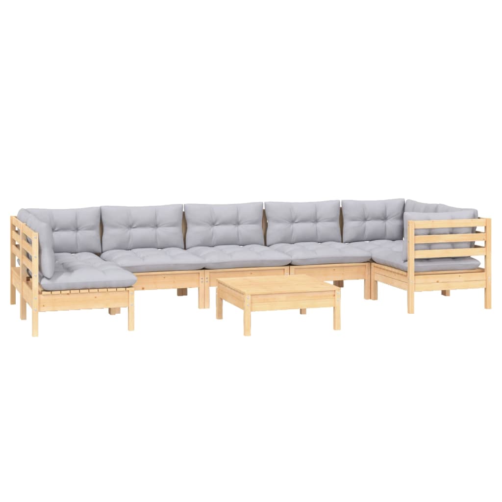 8-Delige Loungeset Met Grijze Kussens Grenenhout