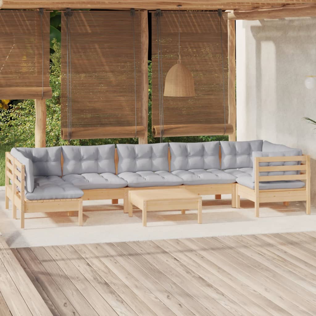 8-Delige Loungeset Met Grijze Kussens Grenenhout