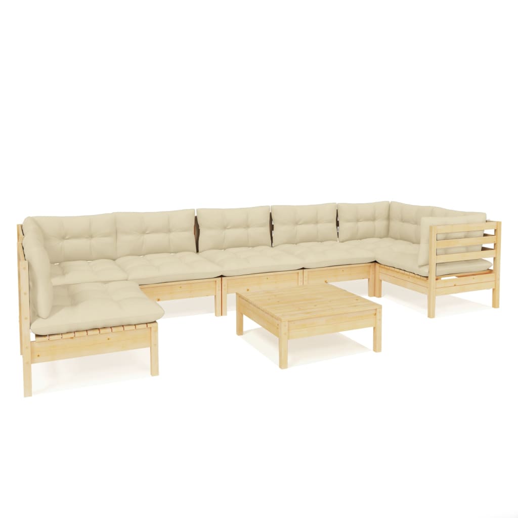 8-Delige Loungeset Met Crèmekleurige Kussens Grenenhout