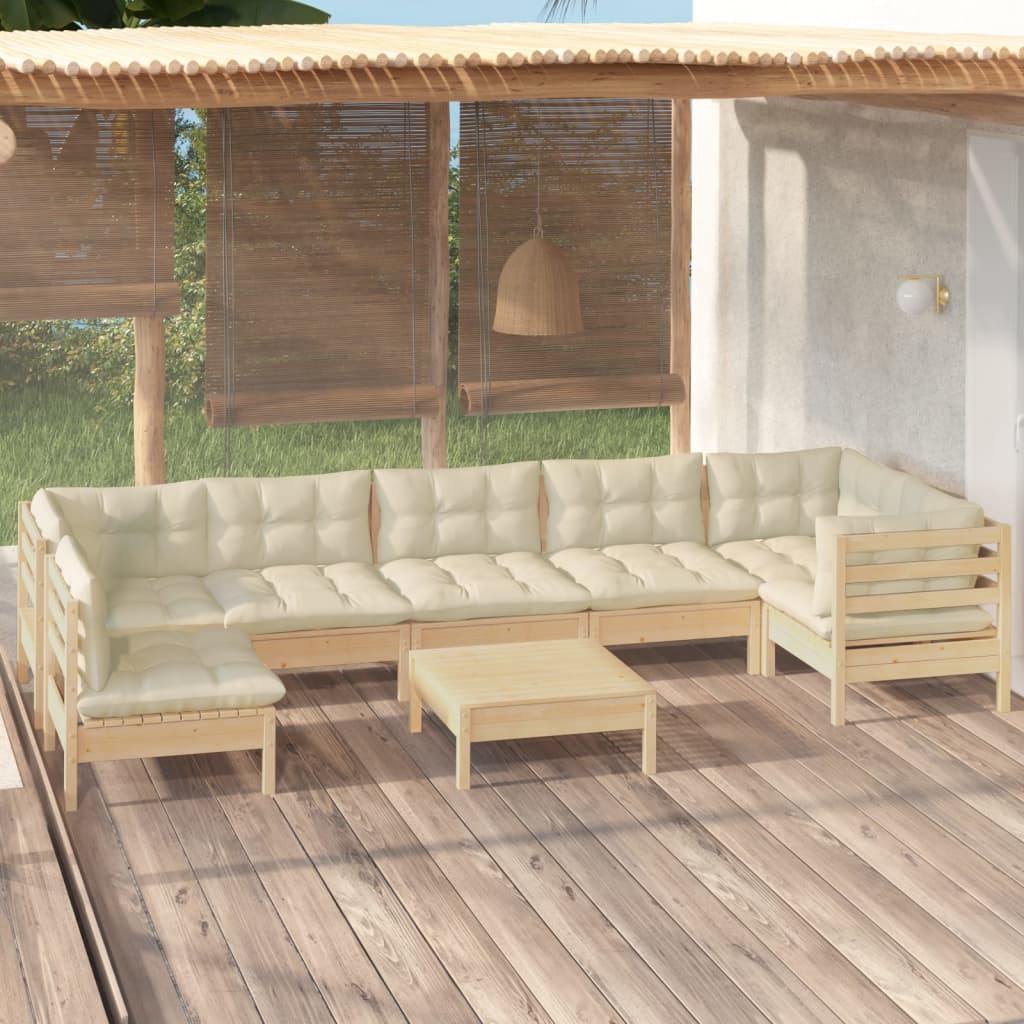 8-Delige Loungeset Met Crèmekleurige Kussens Grenenhout