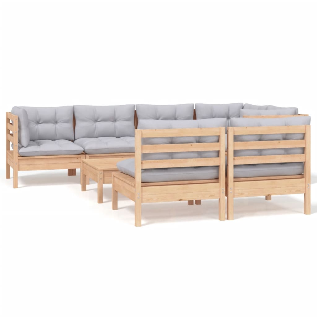 8-Delige Loungeset Met Grijze Kussens Grenenhout