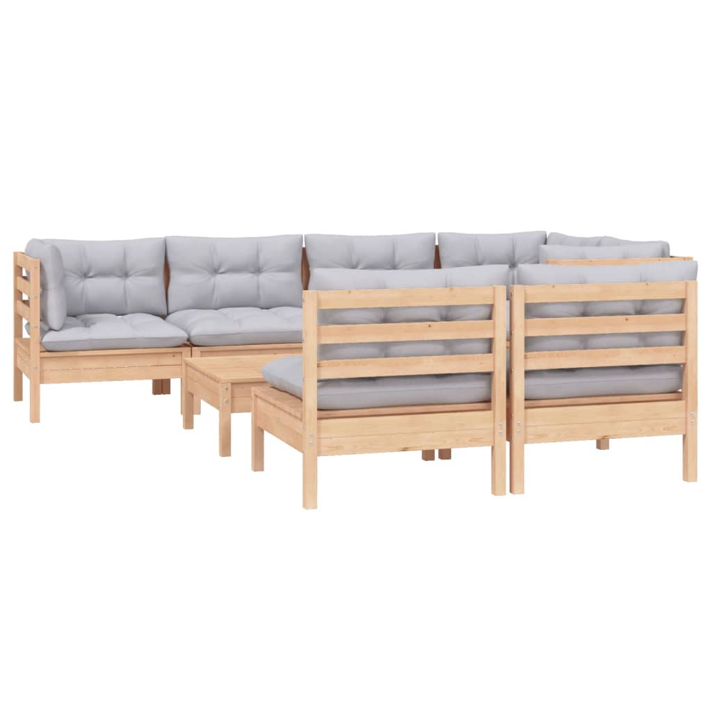 8-Delige Loungeset Met Grijze Kussens Grenenhout