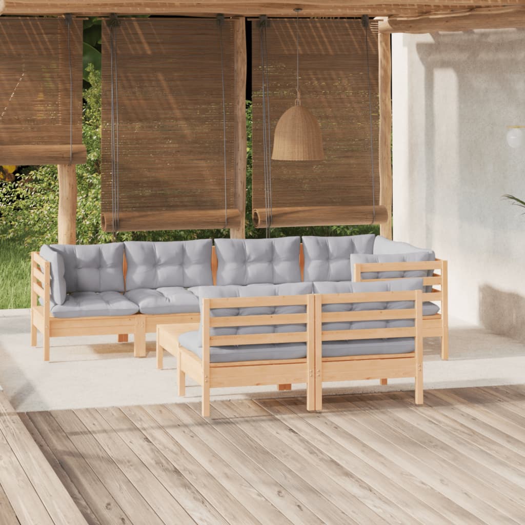 8-Delige Loungeset Met Grijze Kussens Grenenhout