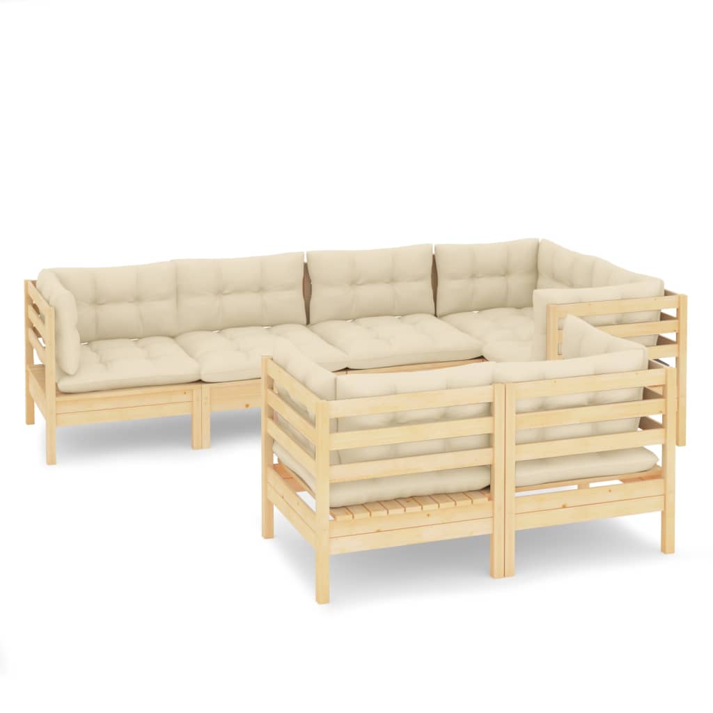 7-Delige Loungeset Met Crèmekleurige Kussens Grenenhout