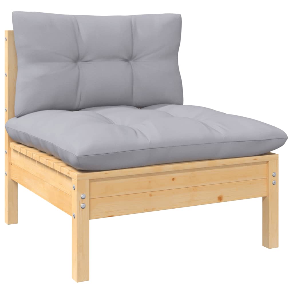 6-Delige Loungeset Met Grijze Kussens Grenenhout