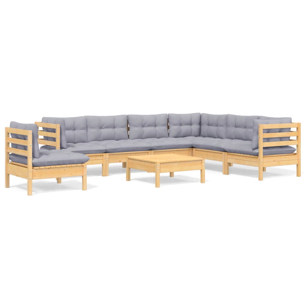 8-Delige Loungeset Met Grijze Kussens Grenenhout