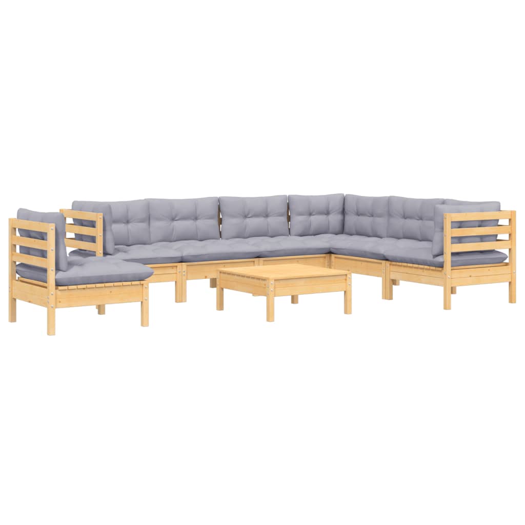 8-Delige Loungeset Met Grijze Kussens Grenenhout