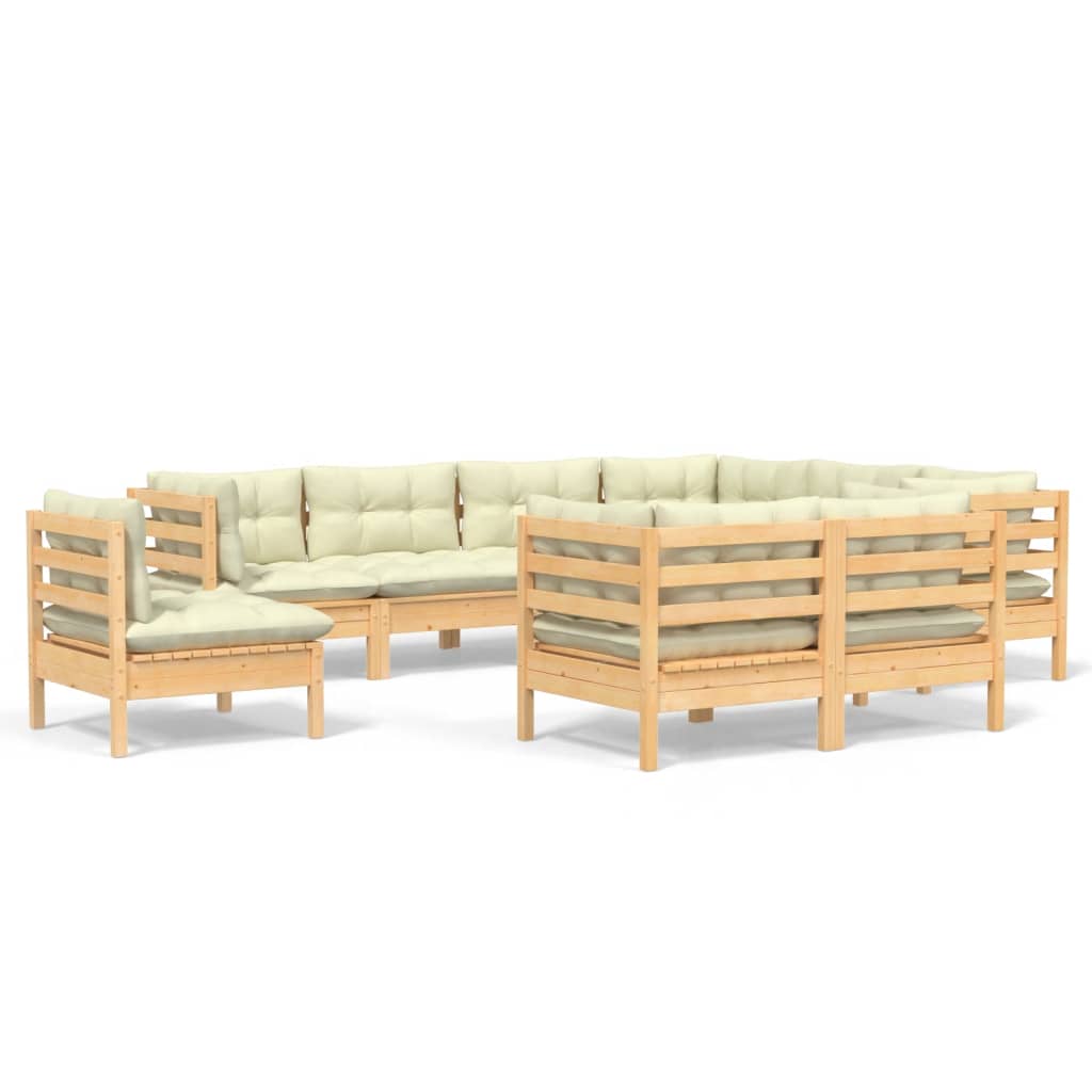 9-Delige Loungeset Met Crèmekleurige Kussens Grenenhout