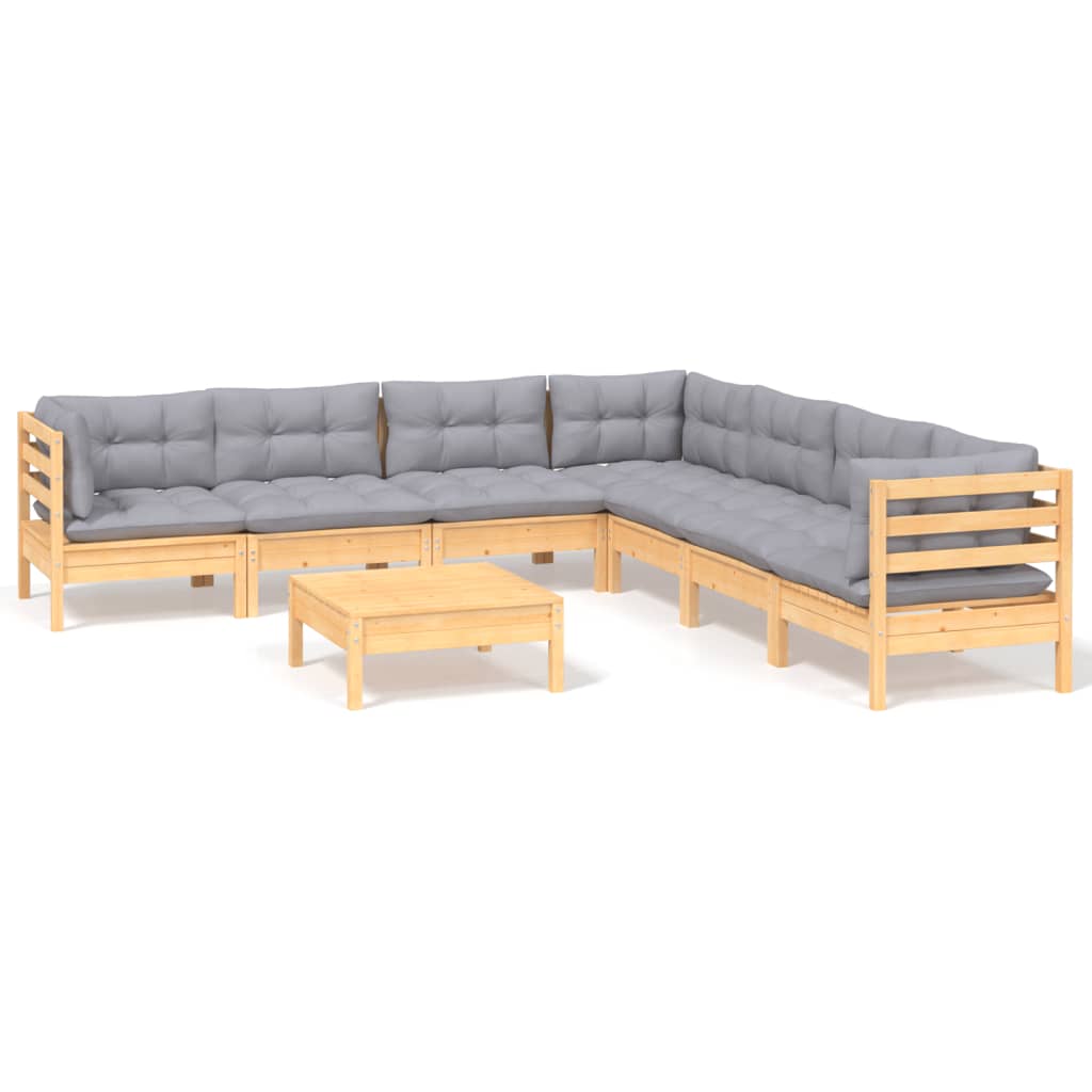 8-Delige Loungeset Met Grijze Kussens Grenenhout