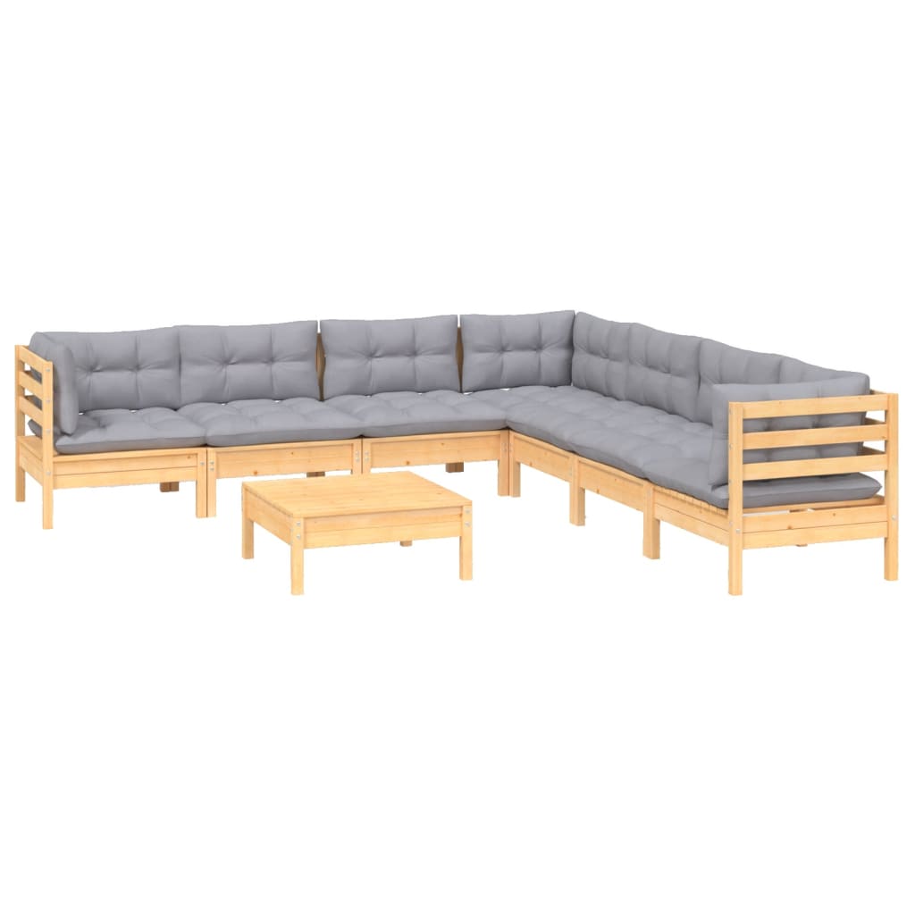 8-Delige Loungeset Met Grijze Kussens Grenenhout