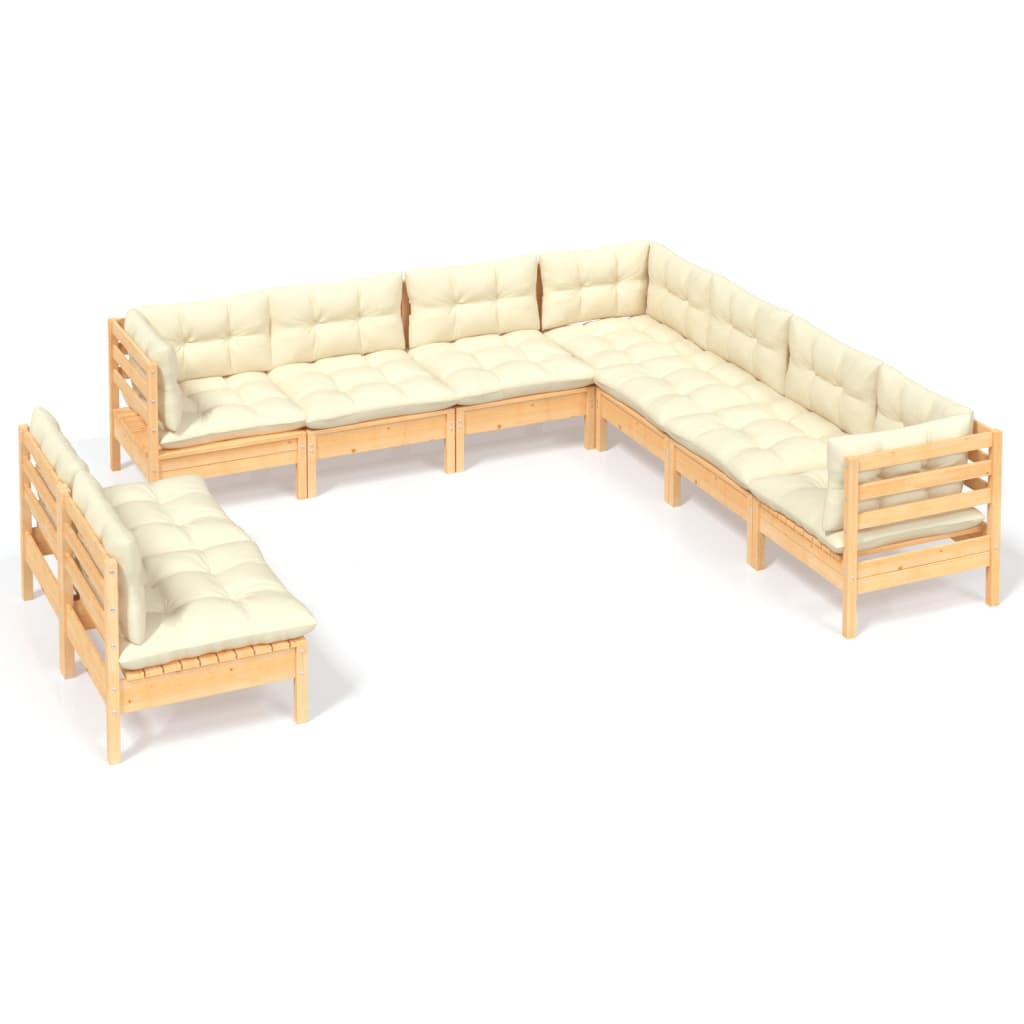 9-Delige Loungeset Met Crèmekleurige Kussens Massief Grenenhout
