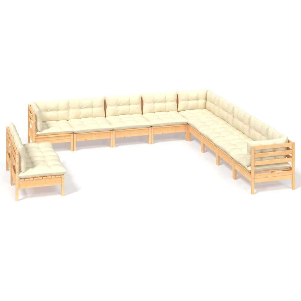 11-Delige Loungeset Met Crèmekleurige Kussens Grenenhout