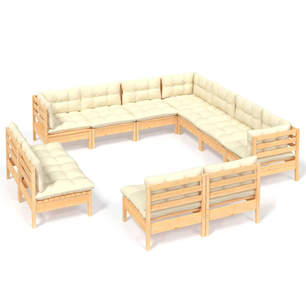 11-Delige Loungeset Met Crèmekleurige Kussens Grenenhout