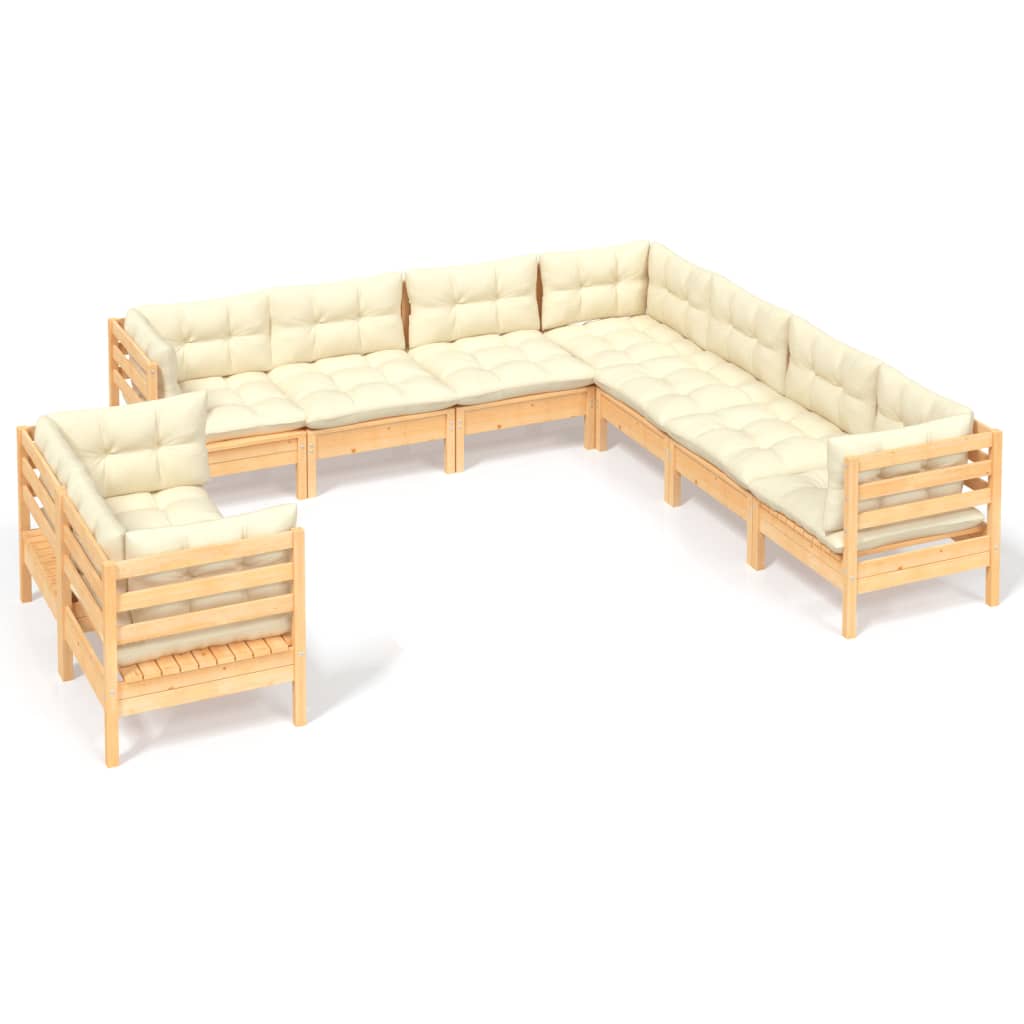 9-Delige Loungeset Met Crèmekleurige Kussens Grenenhout