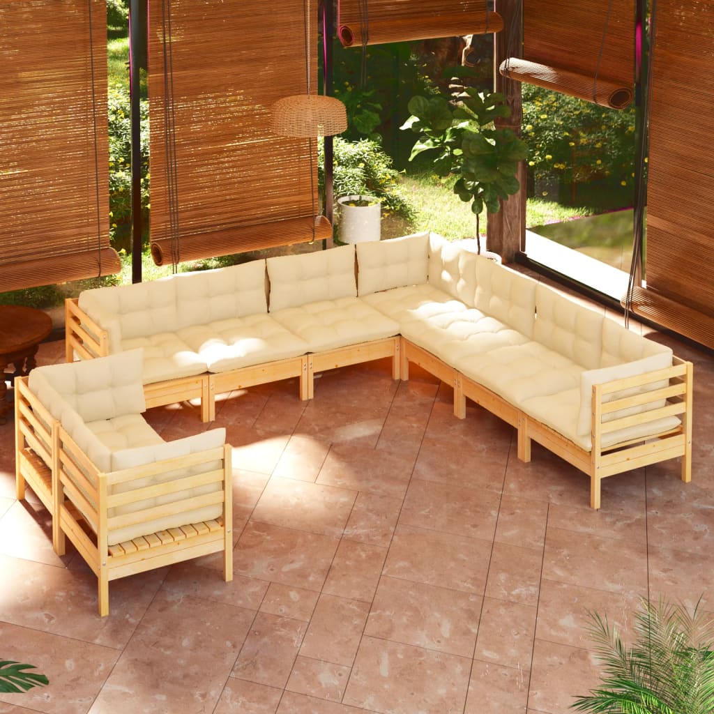 9-Delige Loungeset Met Crèmekleurige Kussens Grenenhout