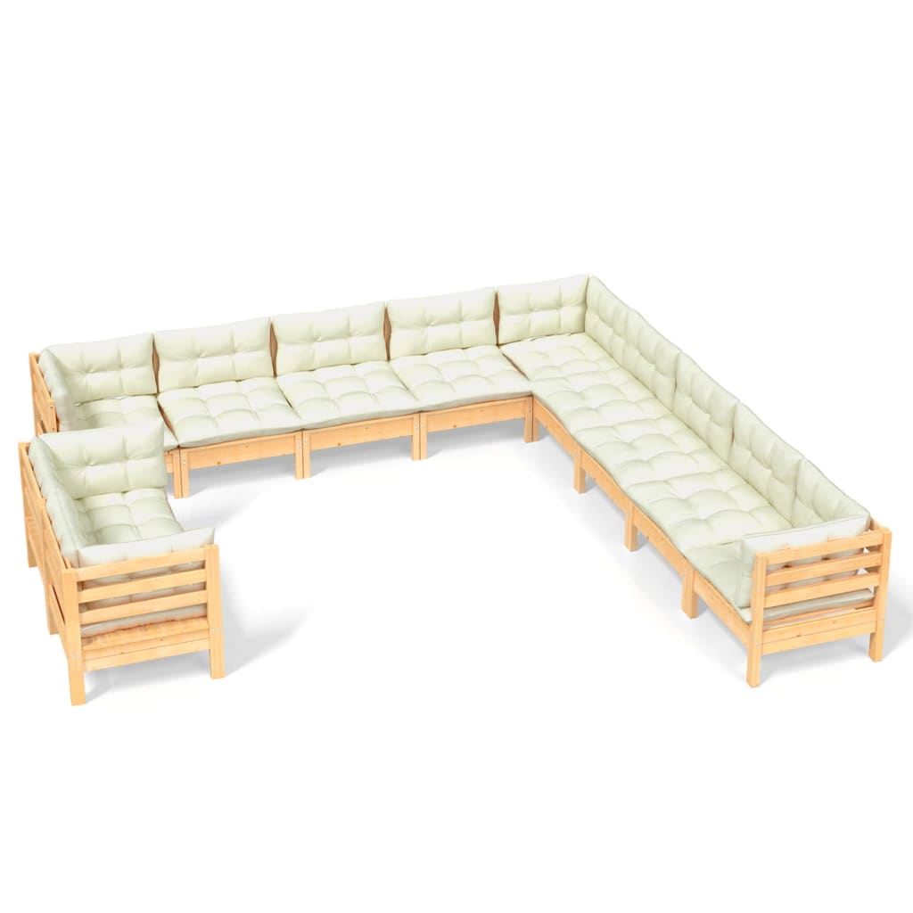11-Delige Loungeset Met Crèmekleurige Kussens Grenenhout