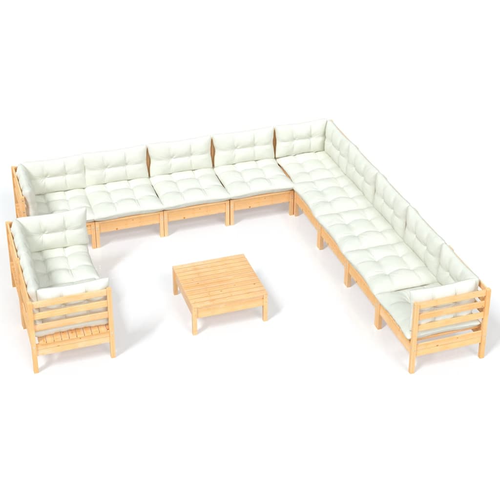 12-Delige Loungeset Met Crèmekleurige Kussens Grenenhout