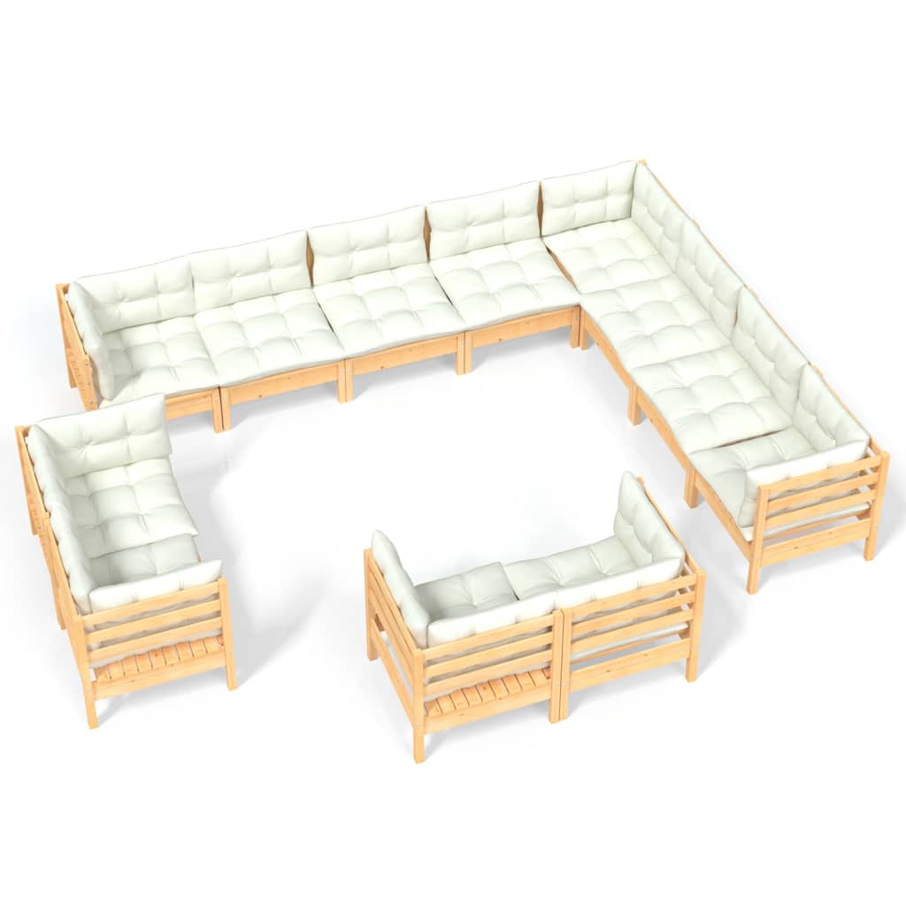 12-Delige Loungeset Met Crèmekleurige Kussens Grenenhout
