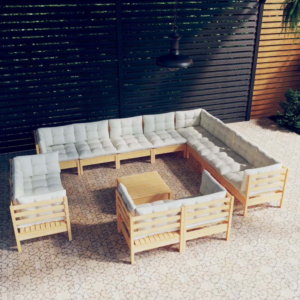 13-Delige Loungeset Met Crèmekleurige Kussens Grenenhout