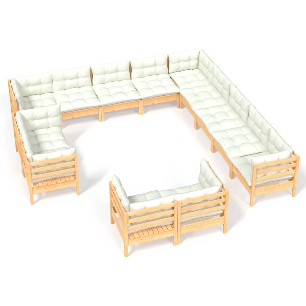 13-Delige Loungeset Met Crèmekleurige Kussens Grenenhout