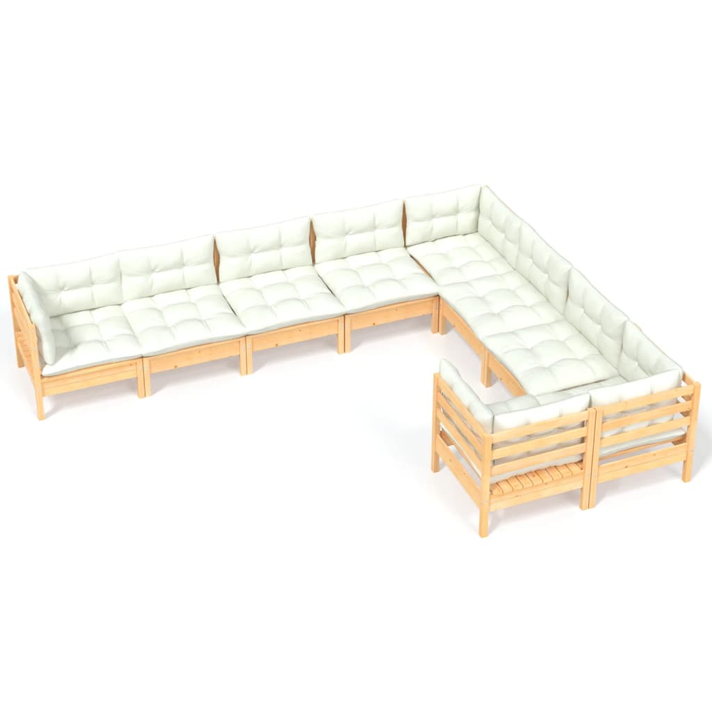 9-Delige Loungeset Met Crèmekleurige Kussens Grenenhout