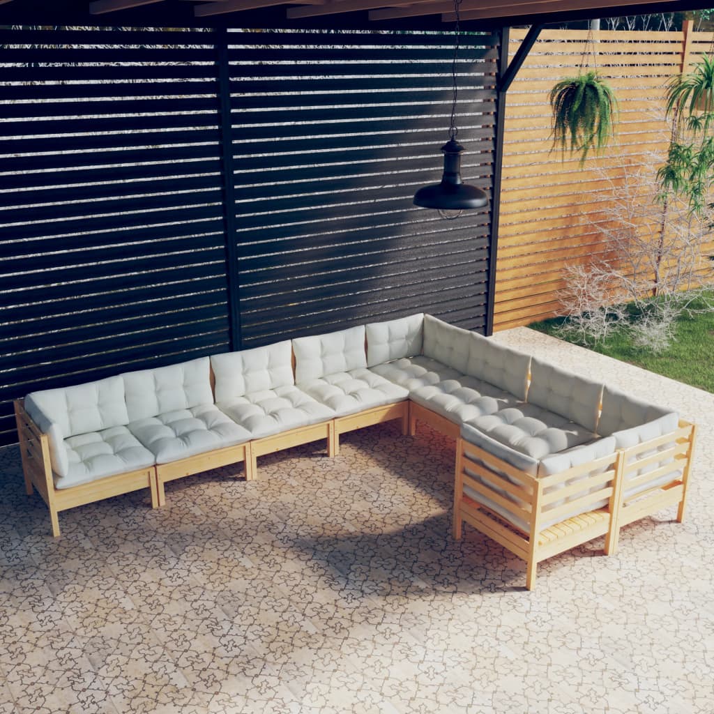 9-Delige Loungeset Met Crèmekleurige Kussens Grenenhout