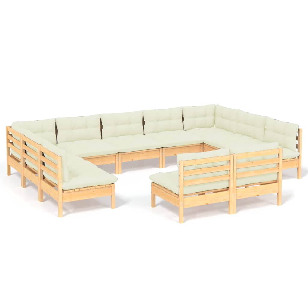 11-Delige Loungeset Met Crèmekleurige Kussens Grenenhout