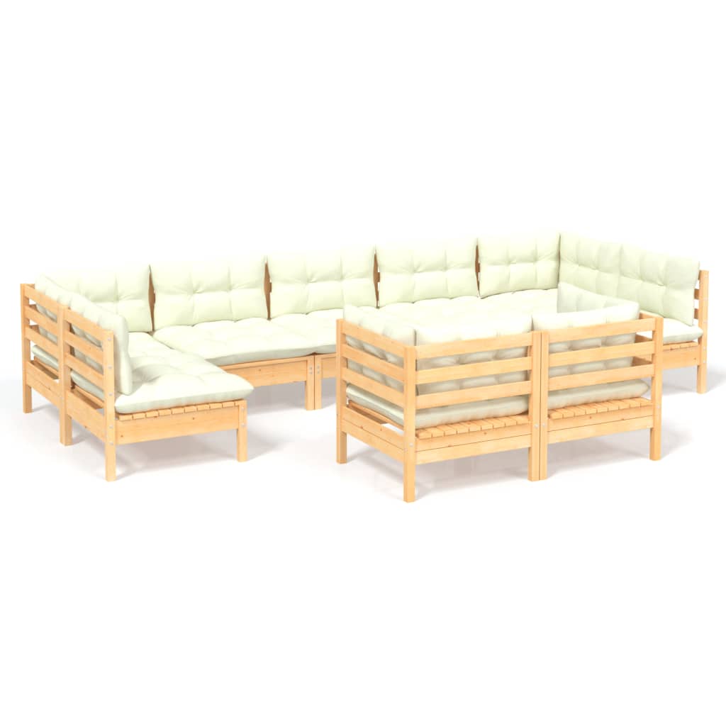 9-Delige Loungeset Met Crèmekleurige Kussens Grenenhout
