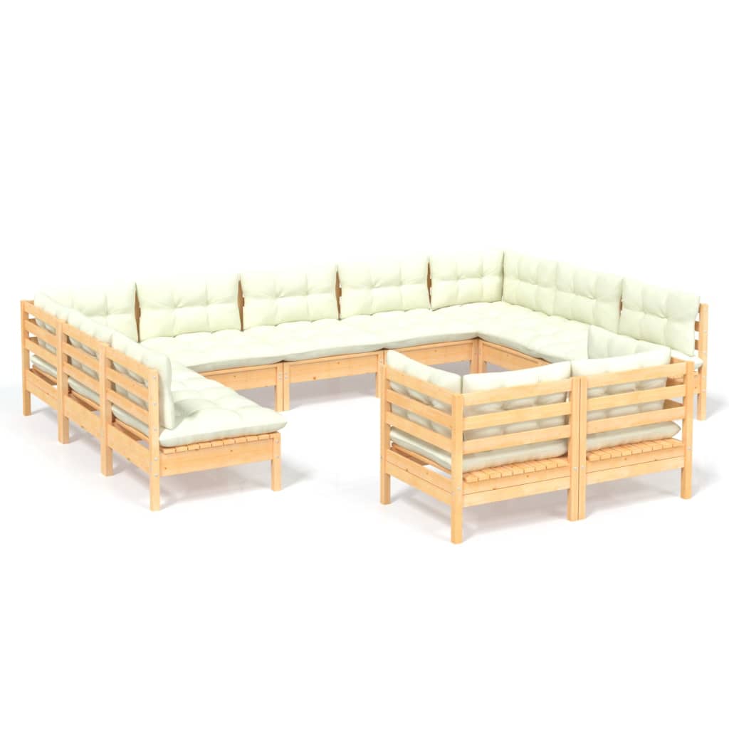 11-Delige Loungeset Met Crèmekleurige Kussens Grenenhout